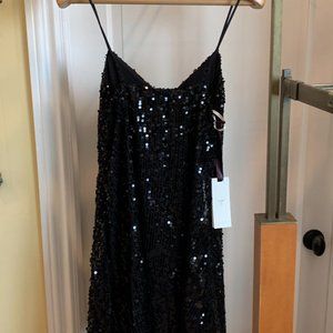 NWT - Hale Bob Sequined Black Spaghetti Strap Dress - Size M